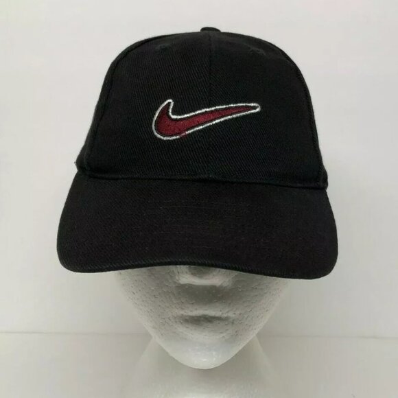 Vintage 90s Nike Kids Hat Cap Snapback Black Embroidered Swoosh One Size - Picture 1 of 9